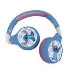 Lexibook, Disney Stitch, 2-in-1 Bluetooth & Wired Headphones with microphone and control button, Foldable and Ajustable, Long lasting rechargeable battery, Blue, HPBT010D