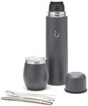 BALIBETOV Complete Yerba Mate Set - Modern Mate Gourd, Thermal Flask, Bombilla and Cleaning Brush Included - All Premium Quality 304 18/8 Stainless Steel (Gray)