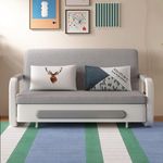 62.2" Pull Out Sofa Bed with Trundle, Convertible Sleeper Sofa Couch for Small Spaces, Upholstered Daybed Futon for Living Room, Apartment & Guest Room, Gray/White