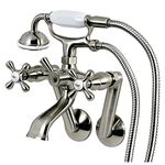 Kingston Brass KS269SN Vintage Wall Mount Clawfoot Tub Filler with Hand Shower, Brushed Nickel