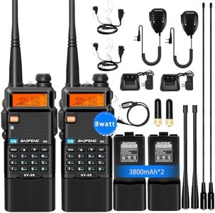 BAOFENG UV-5R 8W Ham Radio Handheld Long Range with 3800mAh Type-C Charging Port Battery, UV5R Rechargeable Handheld Walkie Talkie, Dual Band Two Way Radio for Adults (2 Pack)