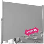 tectake® Aluminium Side Awning, Automatic Retractable Privacy Screen, Simple To Install, Sunshade Canopy with UV and Rain Resistance for Balcony, Patio, Garden 200x300cm - grey