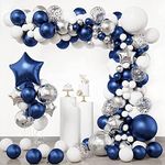 Navy Blue Silver White Balloons Gar