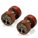 El Regalo 1Pair Wooden Tree of Life Unisex Stud Earrings- 10mm Pierced Screw Back Stud for Men Women