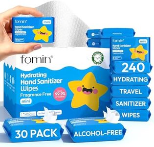 Fomin Mini Hand Wipes 30 Pack (8 Count) - Fragrance Free Mini Wet Wipe - pH Balanced, Biodegradable, Antibacterial On The Go Hand Sanitizing Wipes - Hypoallergenic, Plant-Based Travel Wipe
