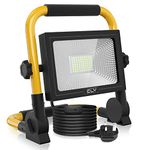 CLV 60W LED Work Light 5200LM, Job Site Light, Plug in Folding FloodLight, Portable Stand Work Lights Mains Powered LoftLight for Car Repairing Home Workshop Garage, 6500K Cold White 5M Wire with Plug