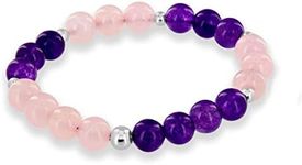 Believe London Gemstone Healing Chakra Bracelet Anxiety Crystal Natural Stone Men Women Stress Relief Reiki Yoga Diffuser Semi Precious, 6.5 inches, Gemstone, grade a amethyst rose quartz