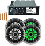 Fusion MS-RA70 Marine AM/FM/BT Stereo with 2 Pair Fusion EL-FL651SPG EL Series 6.5" Shallow Mount RGB LED, Sports Grey Grille