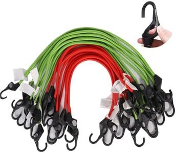XSTRAP STANDARD Heavy Duty Bungee Cords with Hooks 16PK 24inch Red, 32inch Green, High Elastic Cord with Finger-Hole for Hand Truck, Camping, Motorcycle