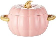 Dutch Oven Pot with Lid, Pumpkin Pottery Dessert Saucepan, Mini Baking Dish Cute Pumpkin Bowl, Covered Dutch Oven Ceramic Stockpot, Pumpkin-Shaped Casserole (Pink)