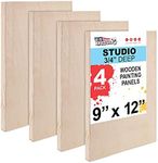 U.S. Art Supply 9" x 12" Birch Wood Paint Pouring Panel Boards, Studio 3/4" Deep Cradle (Pack of 4) - Artist Wooden Wall Canvases - Painting Mixed-Media Craft, Acrylic, Oil, Watercolor, Encaustic