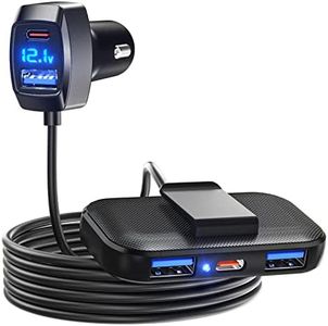 LENCENT 5 Multi Ports Type C Car Charger, 31W USB C Charger Adapter, Compatible for Phone, Voltage Detection, Multiple Cigarette Lighter Adapter with 1.5M Cable for Back Seat Charging