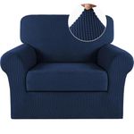 Turquoize 2 Piece Chair Covers with Arms Chair Cover Couch Cover Chair Covers for Armchair Covers Slipcover Washable Chair Furniture Cover Feature Thick Jacquard Fabric (Armchair, Navy)