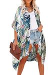 HIKARO Women's Floral Beach Kimono Cardigan Boho Bikini Swimwear Cover Ups