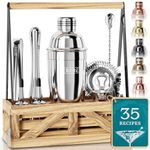 BARE BARREL® Martini Cocktail Making Kit | Bartender Kit Cocktail Shaker Set Maker | Farmhouse Rustic Portable Caddy & 35 Recipe Cards | Mixology Cocktail Gift Set (Silver)