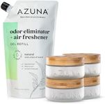 Azuna Air Freshener & Odor Eliminator Gel 4 Room Kit, Includes (4) 8 oz. Unfilled Luxe Glass Jars & 24 oz. Refill with Tea Tree Essential Oil, Natural Scent, Works 24/7 for 60-90 Days