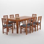 Zivanto Sheesham Wood Dining Table 8 Seater | Rectangle Eight Seater Dinning Table with 8 Grey Cushion Chairs for Home | Kitchen Dinner Table 8 Seater | Dining Room Sets for Restaurants | Teak Finish