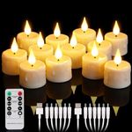 yunsheng 12PCS Rechargeable LED Tea Lights Candles with Remote, 3D Wick Flickering Flameless Votive Candles with 4/6H Timer, Warm White Electric Fake Candles with 2USB Charging Cable, Home Decor