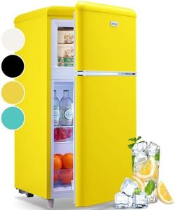 WANAI 3.5 Cu.ft Refrigerators Fridge with Freezer Yellow Full sized Fridge Dual Door Classic Retro Refrigerator Removable Glass Shelves Adjustable Thermostat for Home Office Dorm RV