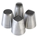 Tabiger Extra Large Piping Nozzles, 4-Pack Oversized Cake Decorating Tips Stainless Steel Square Round Icing Nozzles Piping Tips Set Baking Supplies for Cakes Cupcakes Cookies Biscuit Butter Cream