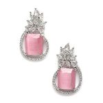 ZENEME Rhodium-Plated American Diamond studded Paisley Shaped Studs Earrings For Women & Girls