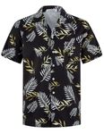 APTRO Men's Hawaiian Shirt Short Sleeve Beach Shirt Black HW196 Leaf L