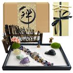 Artcome Japanese Zen Garden Kit for Desk with Rake, Stand, Rocks and Mini Furnishing Articles - Office Desktop Accessories, Mini Table Zen Sand Garden Kit - Meditation Gifts