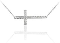 Sideways Crosses Sterling Silver Sideways Cross CZ Pendant Necklace (22 Inches)
