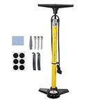 Bike Pump, Bike Tire Pump with Gauge, Bicycle Floor Pump with High Pressure 160 Psi/ Fits Schrader and Presta Valve Types - Air Pump for Bike Motorcycles and Other Inflatables （Bike Tire Repair Kit）