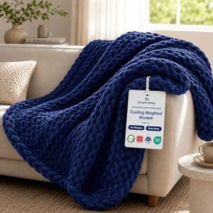 Dream Valley Breathable Cooling Weighted Blanket for Adults Cozy Hand-Knitted Throw Blanket Comfort for Deep Sleep & Hot Sleepers Durable Machine Washable, 12 lb, Midnight Blue, 40"x60"