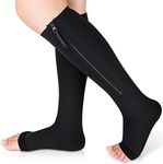 Ailaka Medical Compression Socks with Zipper, Open Toe Knee High 15-20 mmHg Compression Socks for Women Men