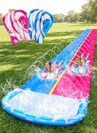 JOYIN 22.5ft/685.8cm Water Slides and 2 Bodyboards, Lawn Water Slide Summer Slip Waterslides Water Toy with Build in Sprinkler for Backyard Outdoor Water Fun for Kids,Blue,Pink