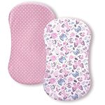 AMROSE Premium Cotton Butterfly Bassinet Sheets, Fit for Halo Bassinest Swivel Sleeper, 2 Pack Hourglass Bassinet Mattress Sheet Set for Girl, Soft Breathable Safe, Pink & Floral Butterfly Prints