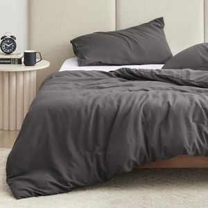 EXQ Home Washed Cotton Duvet Cover for Weighted Blanket 48x72 inches, Machine Washable Duvet Cover with 8 Ties (Dark Grey,Duvet Cover only)