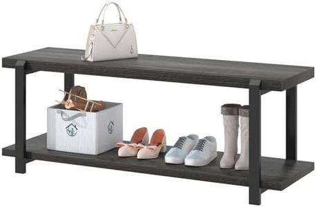 FOLUBAN Shoe Storage Bench, Rustic Wood and Metal Entryway Bench for Hallway Front Door Entrance, Vintage Indoor Shoe Rack Bench Seat for Bedroom Living Room, Dark Gray, 47 Inch