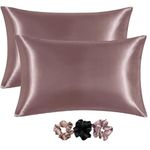 Go well Satin Silk Pillow Covers Pack of 2 for Hair and Skin-with Satin Scrunchies for Women Stylish|Satin Pillow cover for Hair and Ski|scrunchies for Women 3-Piece|Silk Pillow case(Rose taupe)600TC