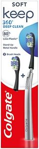 Colgate Keep 360 Deep Clean - Cepillo de dientes suave, cepillo de dientes reemplazable, mango de metal reutilizable, 2 cabezales de repuesto suaves para cepillos de dientes