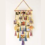 Macrame Kn0ts Wall Photo Hanging with 10 Clips Best for Bohemian Home Wall Decor,Decorate Your Room, Home Decor Item for Room (Photos not Included) (Multicolour with Light)