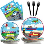 gisgfim 96 Pcs Transportation Party Plates and Napkins Party Supplies Car Party Tableware Set Bus Train Plane Ship Traffic Light Party Decorations Favors for Girls Boys Birthday Baby Shower Serves 24