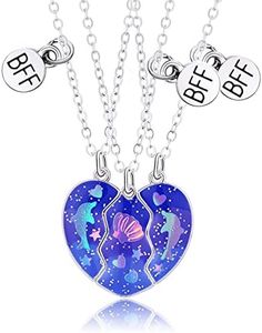 Collares de La Amistad para 3, 3 Piezas Collares de Mejores Amigas Mejores Amigas Collares para 3 Collar Amistad Iman Regalos de Joyería para Niñas (Azul)