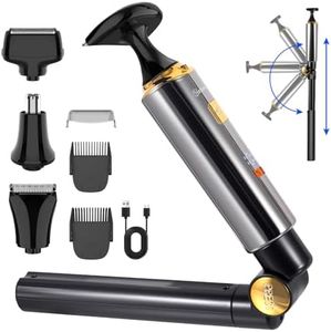 Hatteker Electric Mens Back Shaver Body Trimmer Hair Groomer 4 in 1 Kit with Extendable Auxiliary Arm Waterproof Facial,Chin,Arm,Back,Pubic Hair Trimmer Grooming Set
