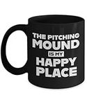 Baseball Pitcher Mug Pitching Mound Is My Happy Place Coffee Cup Funny Gift for Starting Pitcher Little League Team Captain