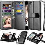 Njjex Wallet Case for iPhone SE 2020/SE2, for iPhone 8/iPhone 7 Case, [9 Card Slots] PU Leather Credit Holder Folio Flip [Detachable] Kickstand Lanyard Magnetic Phone Cover for iPhone SE 2nd [Black]