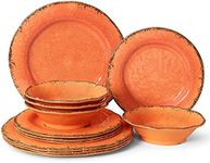 LEHAHA 12 Piece Crackle Lightweight Melamine Dinnerware Set-Service for 4, break-resistant and Durable Rustic Plates and Bowls Dishware Sets Perfect for Patio and Outdoor Activities