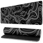 Gaming Mouse Pad Topographic Contour Large Desk Mat Long Computer Keyboard Mouse Mat Mousepad with Slip Base Desk Pad Edge for Home Office Work (Black)