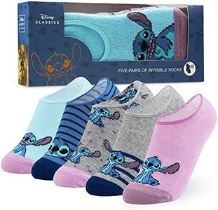 Disney Socks Girls No Show Socks 5 Pack Invisible Low Cut Socks, Disney Gifts, Grey/Blue, One Size