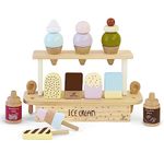 Little Log Wooden Ice Cream Toy for Kids Role Play Shop Wooden Toy Dessert Toddler Pretend Play Food Sets Children Kitchen Accessories 3 Year Old Girls Boys Gifts