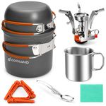 Odoland Camping Cookware Mess Kit, Camping Pot and Pan Set with Mini Backpacking Stove, Stainless Steel Cup, Spork and Tank Bracket, Cooking Gear for Outdoor, Hiking, Picnic, Campfire Orange