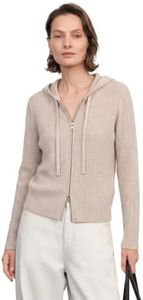 Pure Cashmere Rib-Knit Zip Hoodie Minimalist Long Sleeve Jacket