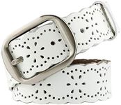 JASGOOD Women's Hollow Flower Genuine Leather Belt for Jeans Pants Wide Belt for Ladies